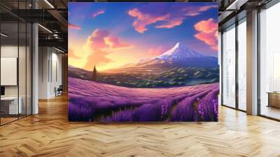 Lavender field and sky high definition wallpaper background Generated with AI Tool Wall mural