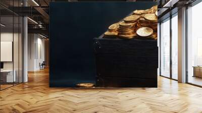 A treasure chest overflowing with gold coins, representing the accumulation and distribution of wealth Wall mural