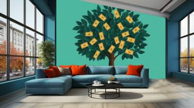 A tree with money branches each labeled with a budget category, symbolizing the organic distribution of financial resources Wall mural