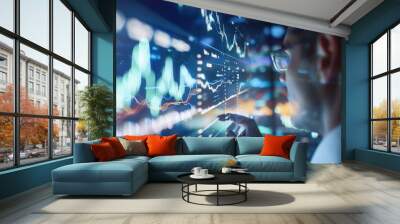 Businessman Analyzing Digital Financial Charts Wall mural