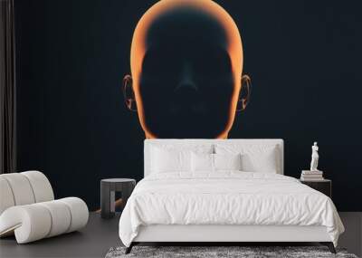 Dark room, single ray of light on a calm face, 3D illustration Wall mural