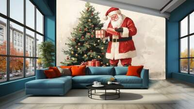 Hand-drawn Christmas Card Illustration of Santa Claus Wall mural