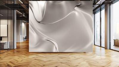 Liquid silver. Grey wavy surface. Grey silk. Silver metal. Texture or background. Wall mural