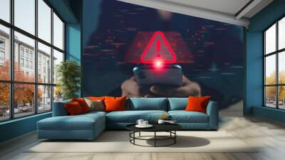 Warning alert and  antivirus system software detection concept.  Emergency warning notification Virus, Spyware, Malware or Malicious software. Cyber security and cybercrime. Wall mural