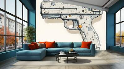 Detailed Tactical Pistol with Futuristic Design Wall mural