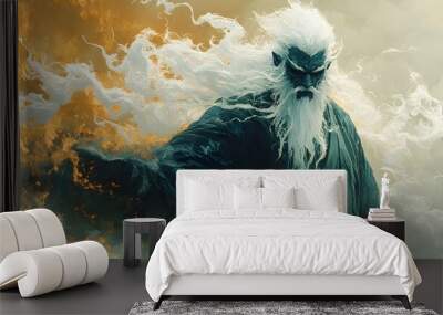 Mystical Yokai Entity of Ancient Esoteric Power in Ethereal Mist-Shrouded Atmosphere Wall mural