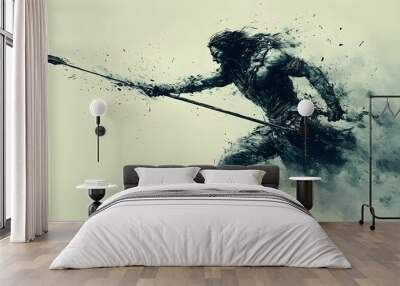 Warrior Thrusting Spear with Shattering Metal in Monochrome Gray Wall mural