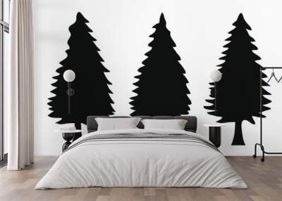 A set of hand-drawn Christmas tree illustrations, featuring various pine tree silhouettes. Wall mural