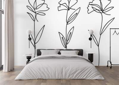 Single line art vector flower illustration collection. Wall mural