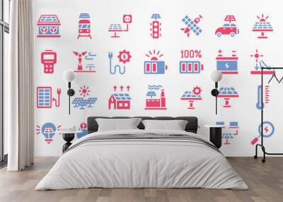 Solar energy flat two - color icons set Wall mural