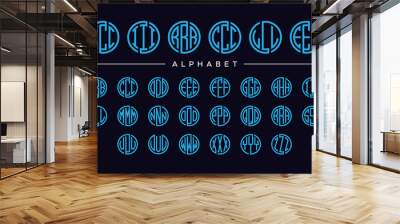 set three letter circle blue font vector alphabet Wall mural