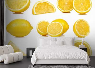 Collection of lemon isolated on white background Wall mural