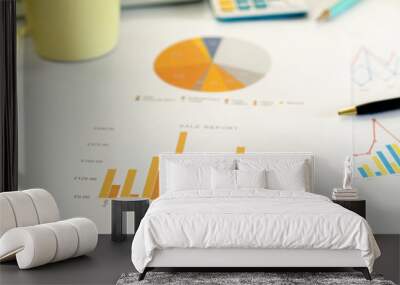 Business data  graphs analytics accounting and sales with growth and financial statements Wall mural