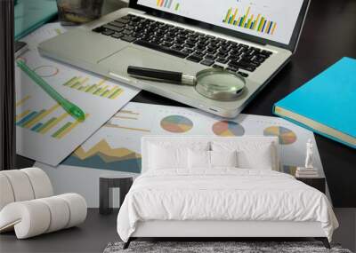 Business documents financial and laptop Wall mural