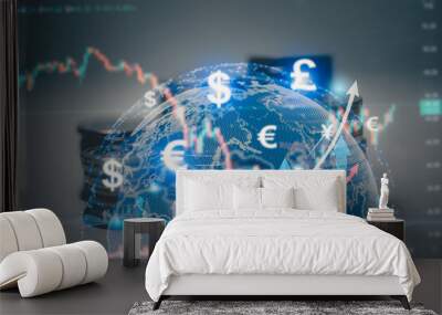 global rate currency exchange inflation finance trade price, financial transfer technology, online b Wall mural