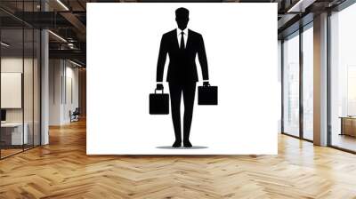 A businessman silhouette holding two briefcases, standing against a white background. Wall mural