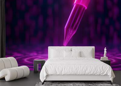 A glowing pink pen hovers over a digital interface, creating a ripple effect. Wall mural