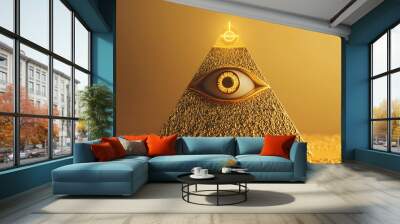 Golden Pyramid with Eye of Providence Symbol Wall mural