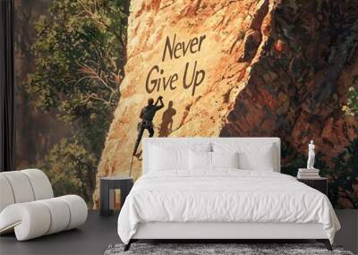 Rock Climber Motivational Quote Never Give Up Wall mural