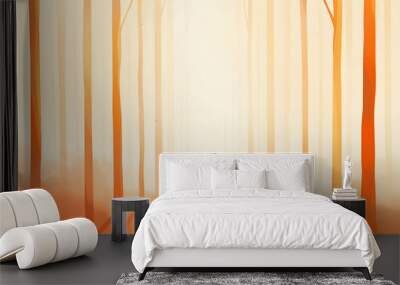 Two figures walk into a glowing orange forest.  The path ahead is bathed in warm light, symbolizing hope and new beginnings. Wall mural