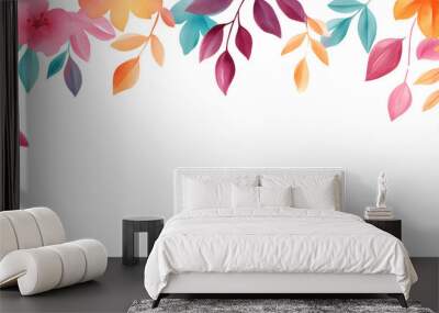 Watercolor floral border with colorful flowers on a black background. Wall mural