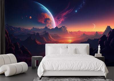 sunset over the mountains Wall mural