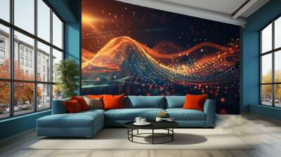 Abstract digital particle wave and light abstract background ,animation cyber or technology background. Wall mural