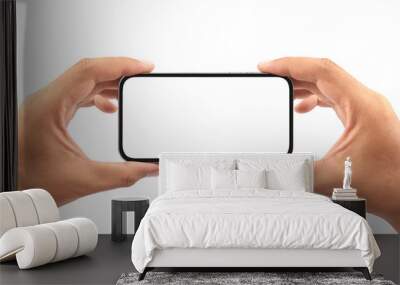 take a photo with smartphone isolated on white Wall mural