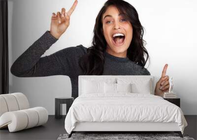 PNG Shot of a young woman looking cheerful while standing against a grey background Wall mural