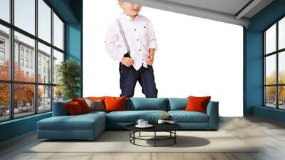 Cute boy, child and fashion with clothes, happy in cotton shirt and jeans isolated on transparent png background. Young male kid, casual clothing and style with gentleman aesthetic and smile Wall mural