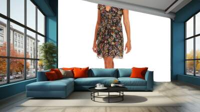 Portrait, fashion or dress with an elderly woman isolated on transparent background for casual style. Confident, trendy clothes and a mature female person full length in stylish floral wear on PNG Wall mural