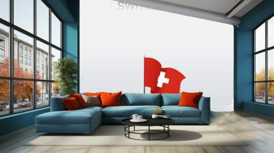 Switzerland flag flutters on a pole standing tall under a white sky Wall mural