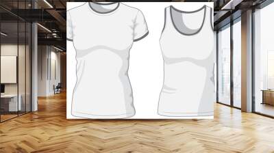 Blank Women's t-shirt and singlet. Vector Wall mural