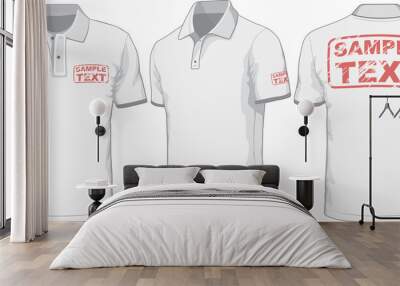 Front, back and side views of polo-shirt. Vector Wall mural