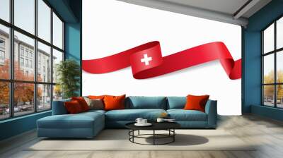 Swiss flag wavy abstract background. Vector illustration. Wall mural