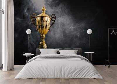 1st champion award, the best prize and winner concept, championship cup or winner trophy on wood tab Wall mural