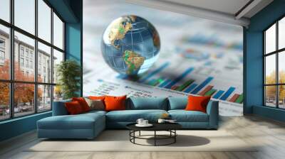 Analyzing financial investment plan in relation to economic growth. Global network data banking analytics Wall mural