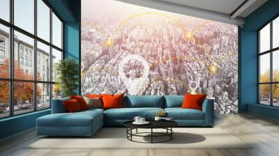 city with connection line concept , technology conceptual, internet globalization for business Wall mural