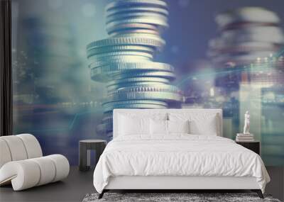 finance and capital banking concept with night city and graph Wall mural