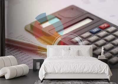 graph,calculator and pen on paper  finance, account and capital  banking concept Wall mural