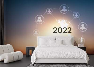 Trends of online connection metaverse businesses in 2022, hand holding world of the internet technology network. Wall mural