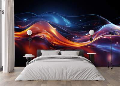 Abstract orange, blanc, and blue background with waves - Generative Ai Wall mural