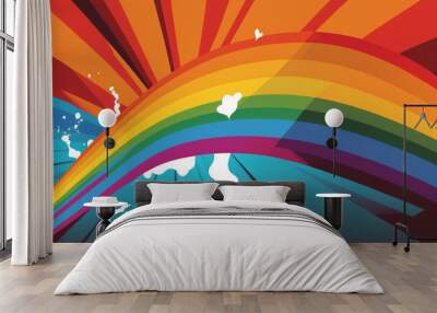 Rainbow background, gay pride, LGBTQ themed multiple colors with blurred lines, striped, pattern background. Wall mural