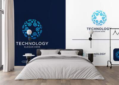 Circle connection logo. Abstract technology symbol logo design. Wall mural