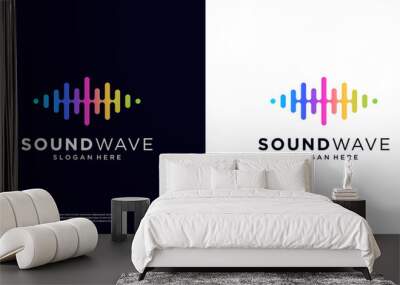 Colorful sound wave equalizer logo template. Abstract audio music, pulse, frequency and digital voice. Symbol music player logo elements. Wall mural