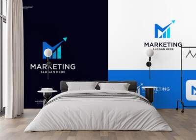 Letter M marketing growth logo design template. Abstract marketing symbol with growth diagram logo. Wall mural