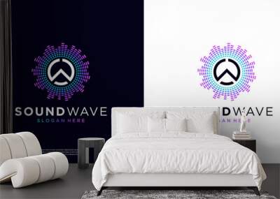 Letter W with circular sound wave logo template. Music wave icons vector, equalizers, radials in spectrum design concept. Wall mural