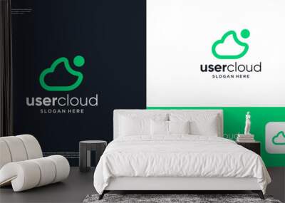 Minimalist cloud line logo icon with abstract person user logo design. Wall mural