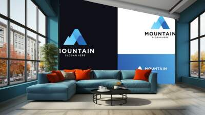 Overlapping iconic modern mountain logo design inspiration. Wall mural