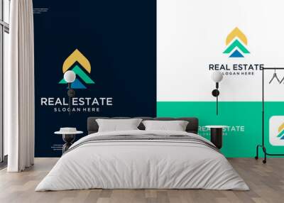 Roof and leaf logo design real estate. Wall mural